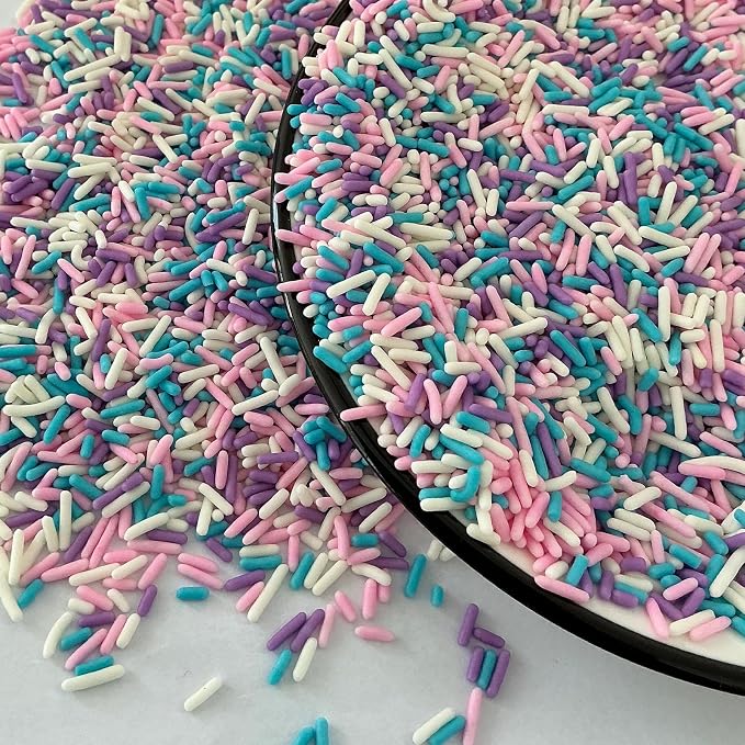 Homipooty Pastel Sprinkles Edible Purple Pink Blue White Jimmies Sprinkles for Cake Decorating Jimmies Sprinkles 78g/2.75oz Cookie Cupcake Topper Ice Cream