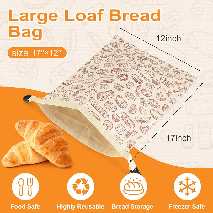 2 PACK Beeswax Sourdough Bread Bags for Homemade Bread, Reusable Cotton Beeswax Bread Bag Portable Waxed Storage All Natural Bees Wax Linen Bag Keep Fresh,13''×17'', 03
