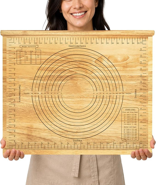 Extra Large Wooden Pastry Board, 24'' x 20" Wood Dough Rolling Tray with Edge, Reversible Cutting & Serving Board for Pizza, Bread, Pastry Baking, Kitchen Counter Dough Prep Board