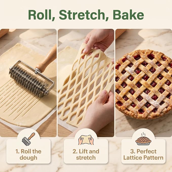 Lattice Pastry Pizza Dough Cutter Stainless Steel Cinnamon Roll Cutter for Pie Bread Beef Wellington Crust Baking