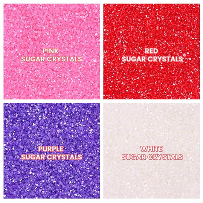 Valentine Sanding Sugar Edible Pink Red Purple Sugar Sprinkles for Cake Decorating Crystal Candy Sparkling Sanding Sugar for Cupcake Toppers Cookie Decorations Wedding Party Celebrations 6.5oz