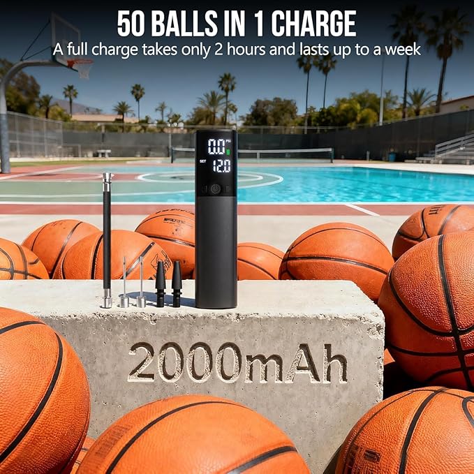 Electric Ball Pump,Smart Air Pump Portable Fast Ball Inflation with Accurate Pressure Gauge and Digital LCD Display for Basketball Football Soccer Volleyball Swimming Ring Balloon(2 Pin and 1 Spout)