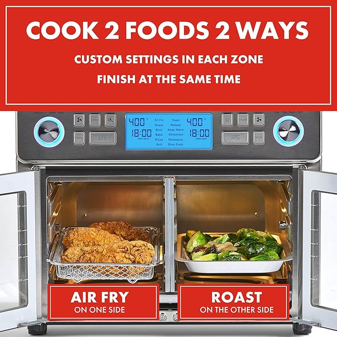 Emeril Lagasse Dual Zone 360 Air Fryer Oven Combo with French Door, 25 QT Extra Large, Cook Two Foods in Different Ways, Up to 60% Faster from Frozen to Finish