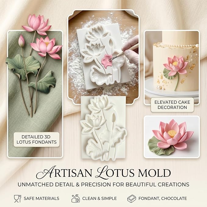 1Pc Lotus Flower Silicone Mold Water Lily Pad Fondant Mold for Cake Decorating, Chocolate, Candy, Flexible Gum Paste Pastry, Cupcake Toppers, Dessert Baking Tool Botanical Wedding