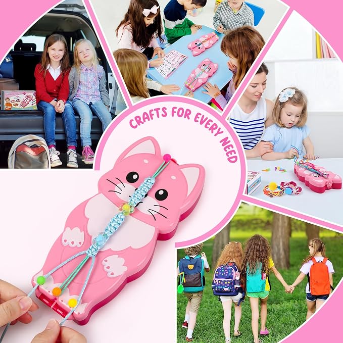 morwant Cat-Shaped Friendship Bracelet Maker - DIY Jewelry Craft Kit for Girls Ages 8-12, Makes Up to 15 Bracelets | Creative Birthday Gift, Summer Camp Activity, Party Favors & Playdate Toy