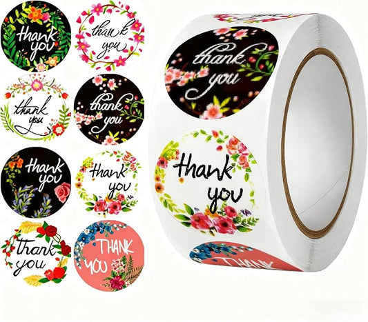 500PCS Thank You Stickers, 1Inch Small Thank You Sticker for Small Business Packaging Roll 8 Colorful Design Round Labels Stickers for Baking Envelope Seals Gift Wrap Birthday Party Favors (Floral)