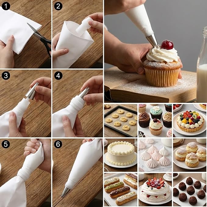 4 Pack Reusable Piping Bags 16" Icing Bags for Cake Decorating Bag Pastry Bag and Tips Set Cloth Frosting Bages Couplers for Standard Tips, Hangable, White