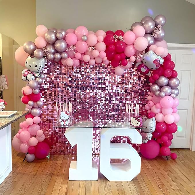 NISOCY Pink Balloons Garland Arch Kit, 18In 12In 10In 5In Different Size 124pcs Hot Pink Metallic Pink Balloons for Valentine's Day Wedding Baby Shower Princess Birthday Pink Party Decorations