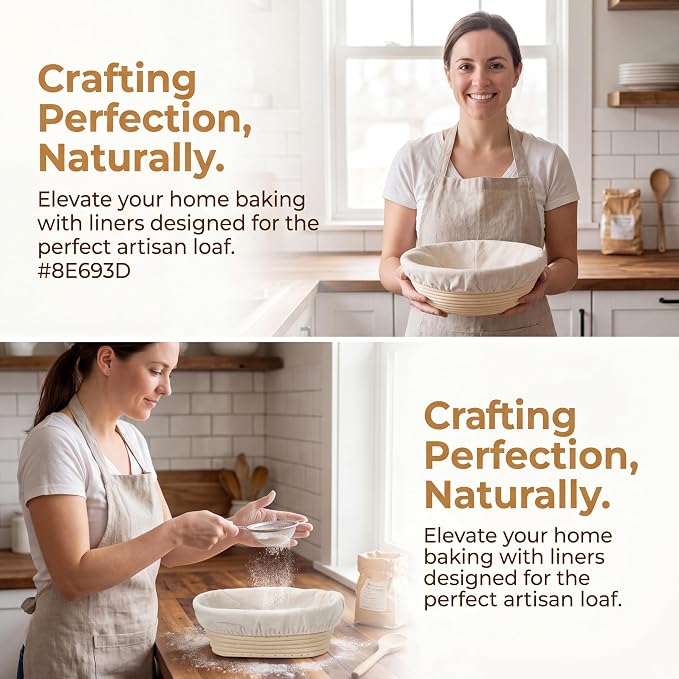 4Pcs Bread Proofing Basket Liners - 2 Oval & 2 Round 10 Inch Covers, Reusable Natural Rattan Banneton Cloth for Sourdough Baking, Home Bakery Dough Proofing Covers (4)