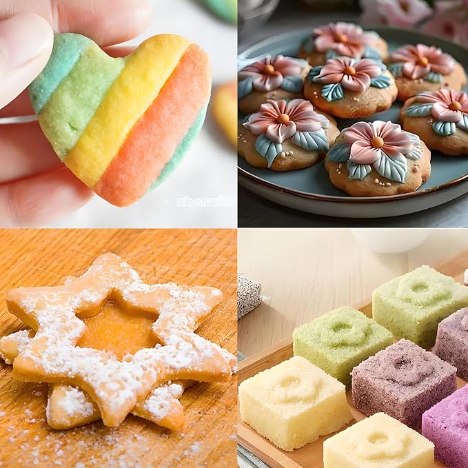 32Pcs Cookie Cutter Set, Biscuit Cutters Shapes, Multi-Size Sandwich Fondant Cake Fruit Vegetable Shapes Cutter Set,Include Square, Round, Star, Heart, Flower, Tree (6 Shapes)