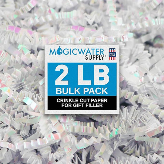 MagicWater Iridescent Crinkle Cut Paper for Gift Baskets - 2LB Diamond White - Perfect for Shredded Paper Filler, Basket Filler, Gift Boxes, Bridesmaid Gifts, Halloween Stuffers
