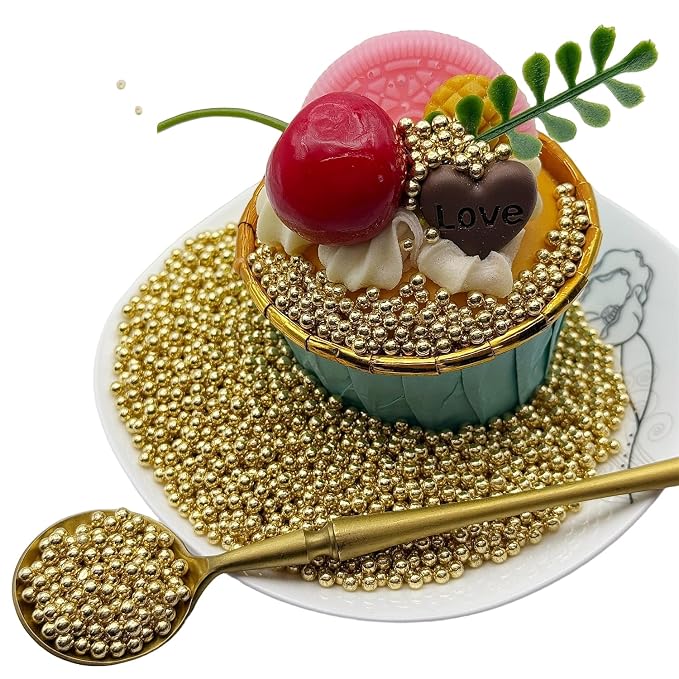 CandiJumpin 2mm Edible Gold Pearls, Gold Nonpareils Sprinkles Small Pearl Sprinkles for Cake Decorating Mini Sugar Pearls for Baking Baby Shower Party Wedding Christmas Supplies 3 OZ