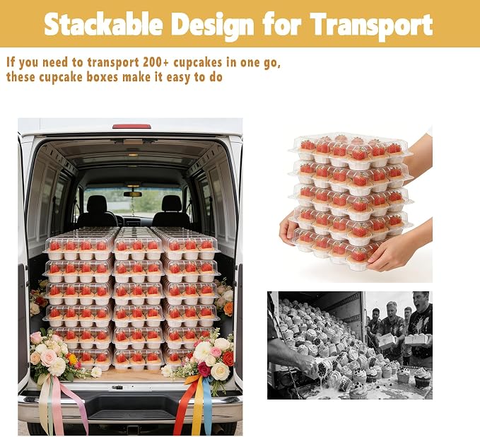 20 Pack Plastic Cupcake Containers,Disposable Cupcake Boxes 12 Count with 240 Cupcake Liners,Cupcake Holders with Tall Dome Lid,Cupcake Carriers Suit for for Baking, Parties, Wedding,Gifting