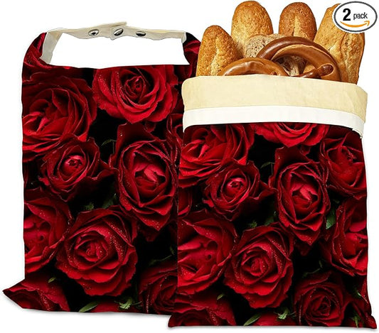 Beeswax Bread Bags, 2 Pack for Homemade Bread and Sourdough Storage | Red Rose Flower, Reusable Polyester Bread Storage With Beeswax Coating And Snap Closures