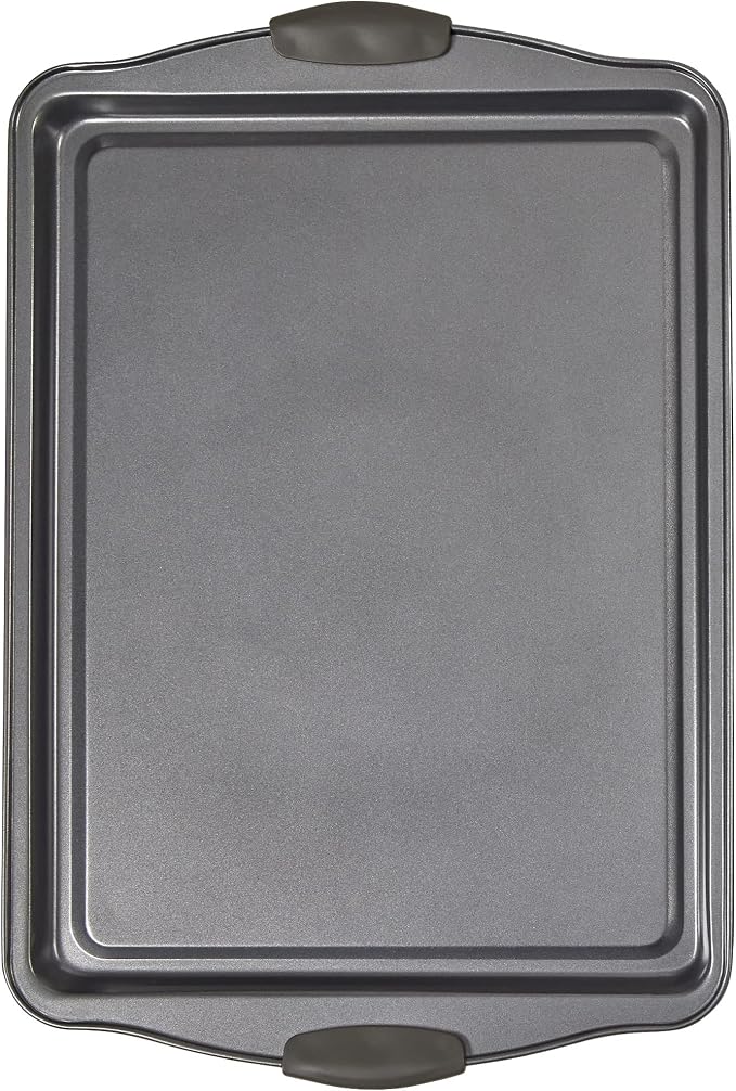 Non-Stick Baking Sheet Set 3 Pcs for Cookies & More, Heavy-Duty Aluminum Baking Sheets with Gray Silicone Handles