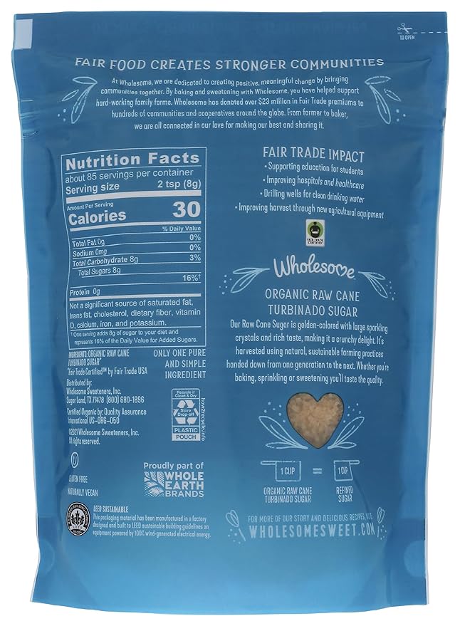Wholesome Organic Raw Cane Turbinado 24oz, 1-Pack