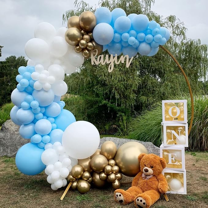 Voircoloria 130pcs Light Blue Balloons Different Sizes 18" 12" 10" 5" Baby Blue Balloons for Boys Girls Birthday Baby Shower Gender Reveal Wedding Children's Day Decorations