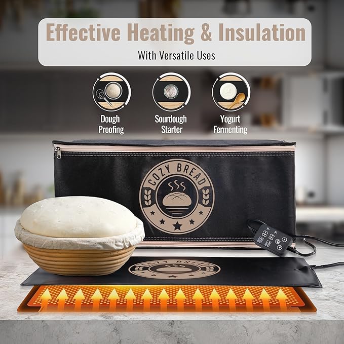 Cozy Bread® Proofing Mat & Insulation Box | Thermostat Controlled Sourdough Bread Proofer Kit | Dough Fermentation Bundle, 10" x 21" | USA Brand