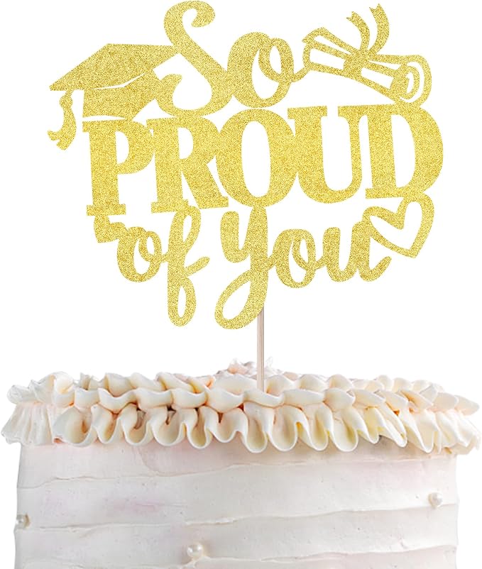 1 Pack So Proud of you Cake Topper with Gold Glitter Diploma Graduation Cap Cake Pick Contrats Class of 2024 Cake Decorations for 2024 Graduation Theme High School Boys Girls Graduate Party