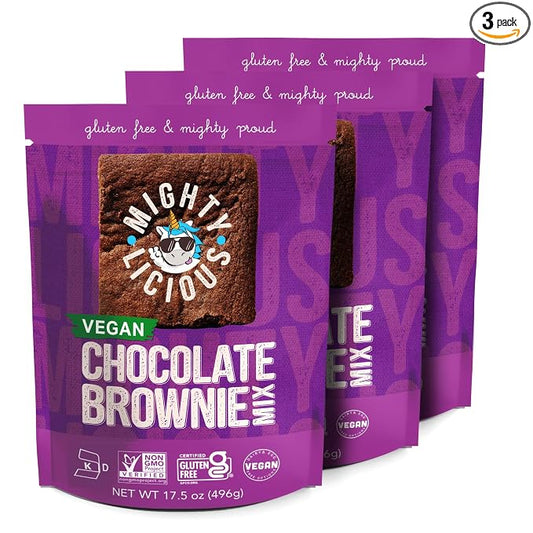 MIGHTYLICIOUS Chocolate Brownie Mix, Gluten-Free Brownie Mix, Plant-Based, Dairy-Free & Egg-Free, Non-GMO, Kosher, Allergen-Friendly Baking Mix, Easy Homemade Brownies (3-Pack)