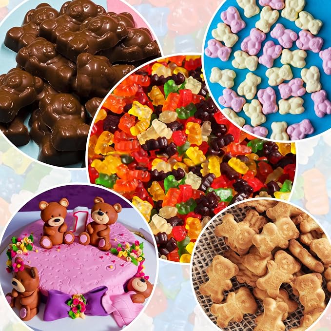 Palksky 4Pcs Gummy Bear Mold Silicone, Fruit Snack Molds, Gummies Trays Molds with Dropper for Candy Chocolate