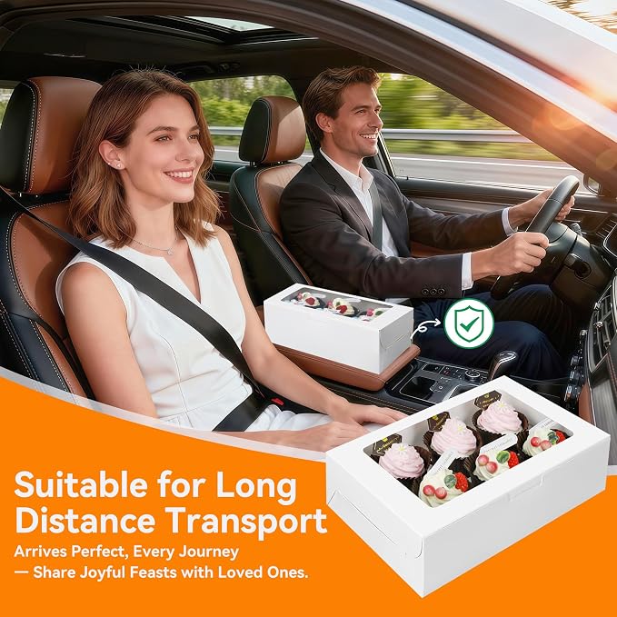 30-Set Cupcake Boxes Bulk with Clear Display Window Hold 6 Standard Cupcakes, Disposable Food Grade White Cupcake Carrier Cupcake Container, Perfect for Cupcakes Muffins Cookies Pastries