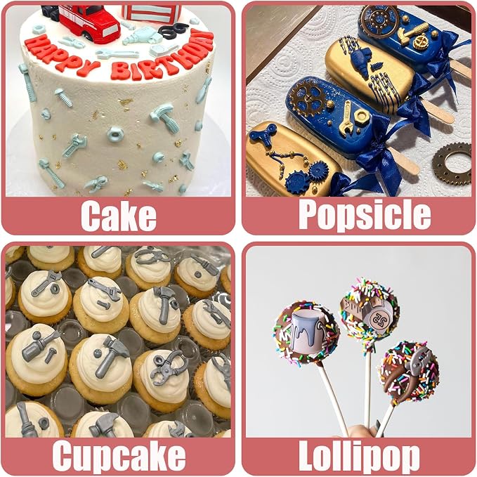 Hand Tools Silicone Mold 4 Pcs, Construction Tools Fondant Molds Gears Screw Nut Candy Molds for Chocolate Cake Decoration Cupcake Topper Cake Polymer Clay Crafts Epoxy Resin