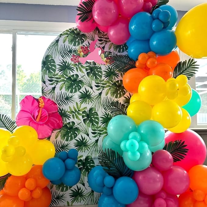 Hawaiian Balloon Arch Kit, 108 Pcs Tropical Balloon Garland with Hot Pink Orange Teal Green Yellow Latex Balloons Metallic Gold for Birthday Baby Shower Pool Beach Summer Party Decorations