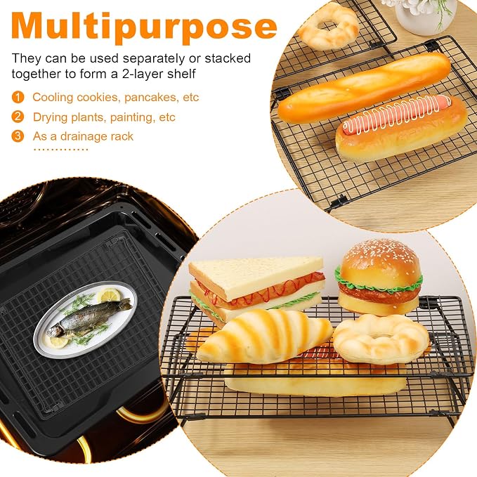 2 Pcs Cooling Rack with Collapsible Legs,Carbon Steel Baking Cooling Rack,13.4x9.4inch Stackable Cake Cooling Rack,Nonstick Cookie Cooling Rack for Baked Goods Baking Cooking Cooling Roasting