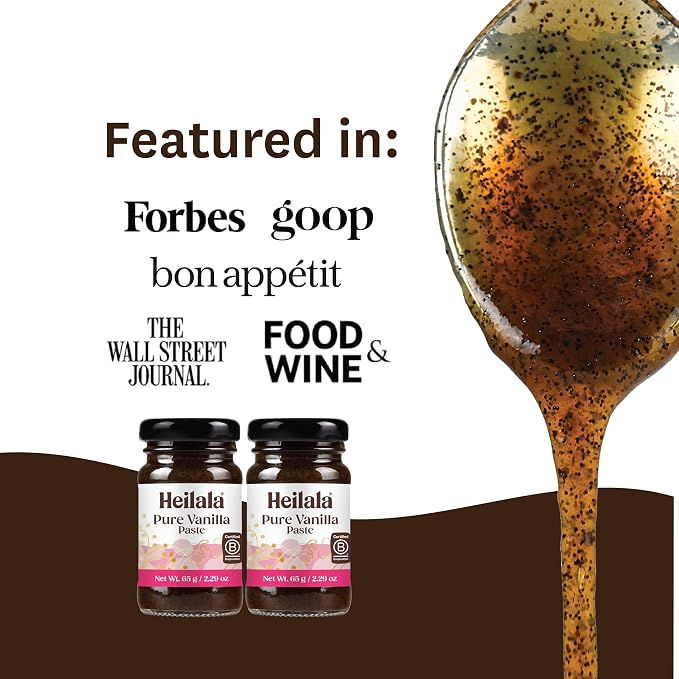 HEILALA - Pure Vanilla Bean Paste - Gourmet Madagascar Bourbon Variety, Crafted with Hand-Selected & Ethically Sourced Vanilla Pods for Baking and Dessert recipes, Gluten Free - 65g (2 Pack)