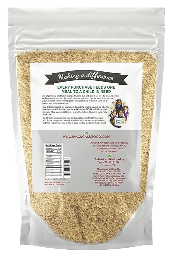 Jiva Organics Buckwheat Flour (Dark) 2 LB Bag - Vegan, Non-GMO, Kuttu, Earthy Flavor