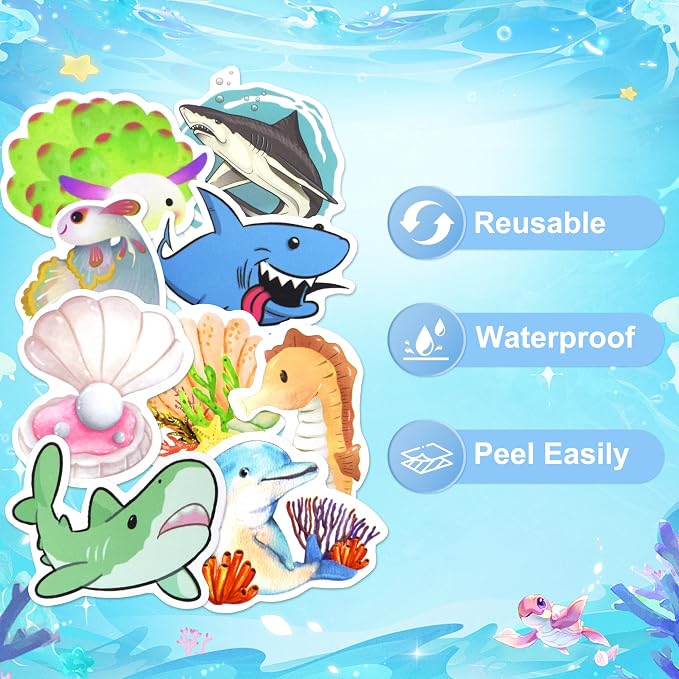 100 Pcs Ocean Stickers for Scrapbooking, Waterproof Vinyl Cute Sea Animal Stickers for Scrapbook Laptops Water Bottles, Decorative Decals for Teens Students Adults