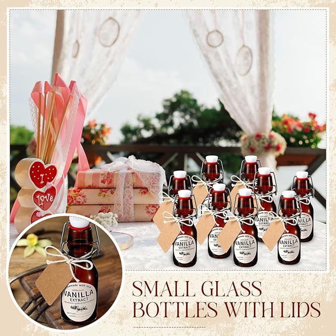 Vesici 20 Sets Swing Top Glass Bottles Set Amber Homemade Vanilla Extract Bottles Vanilla Extract Jars for Christmas DIY Crafts (8 Oz)