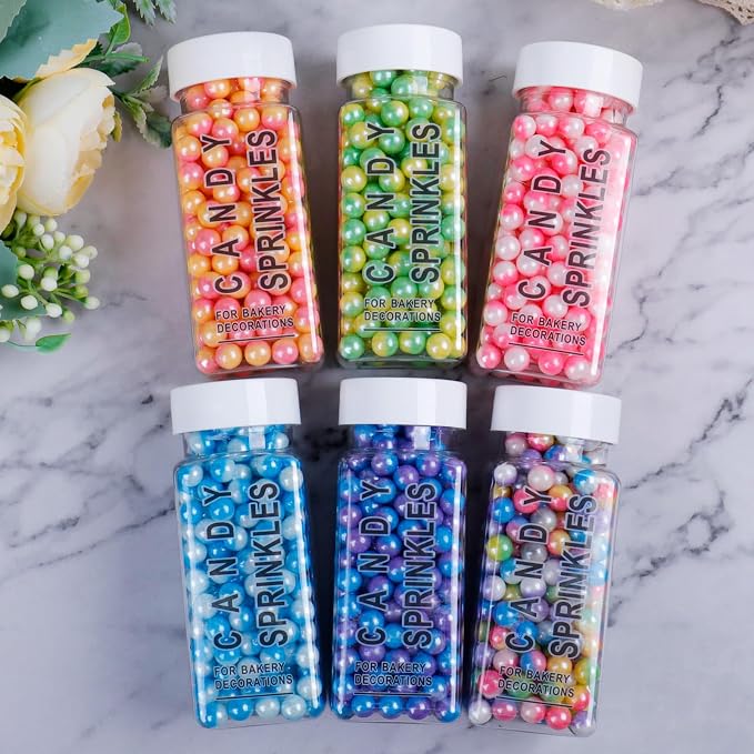 Rainbow Pearl Sprinkles for Cake Decorating - Gradient Blue & White Pearl Sprinkles for Baking, Cookies, Cake, Cupcakes, Donuts & Ice Cream Toppings (4.6oz/130g, 7mm)