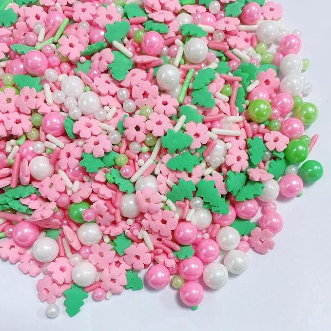 PhilaeEC Pink Flower Tree Sprinkles Edible for Cake Decoration Spring Peals Jimmies Mix Sprinkles Cake Baking Cookie Cupcake Toppers Decoration Vanlentine Party Wedding Supplies