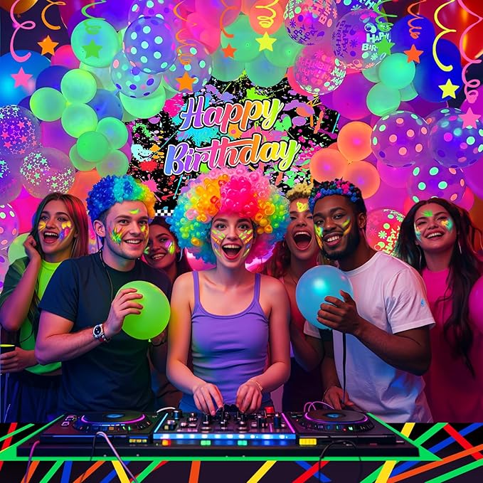 150 Pcs Neon Balloons Arch Garland Kit, Glow in the Dark Neon Birthday Party Decorations, Balloons for Back to 80S 90S Glow in the Dark Birthday Decorations