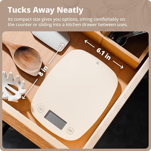 Greater Goods Food Scale – Digital Kitchen Scale, 1g Precision, Easy-Tare & Quick Conversion, Slim Compact Design, Durable & Portable | Ideal for Cooking, Baking & Meal Prep (Birch White)