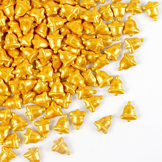 Edibles Gold Bells Sprinkles for Cake Decorating, 150g/5.29oz, Golden Sprinkles Edible, Metallic Sugar Bell Shape Sprinkle, Cupcake Decoration, Cookies Donuts Topper, Baking Party Supplies