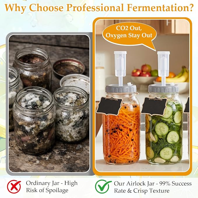 Mifoci 4 Pack Fermentation Jar Kit 64 oz Mason Glass Fermenting Jars with Fermenting Lids Airlock Lids Glass Weights Airlocks Silicone Rings for Easy Making and Storing Pickles Sauerkraut Kimchi