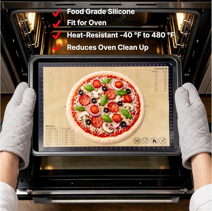 Silicone Pastry Mat with Measurements, 26 x 16 Inch Extra Thick Non-Slip Nonstick Large Baking Mat for Dough Rolling, Kneading, Fondant and Pie, Gray