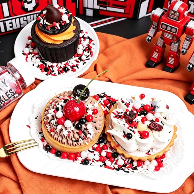 Red White and Black Sprinkles for Cake Decorating, Edible Baseball Sprinkles Mix, Perfect for Cake Decorations, Baking, Ice Cream, Cookies, Cupcake Toppers