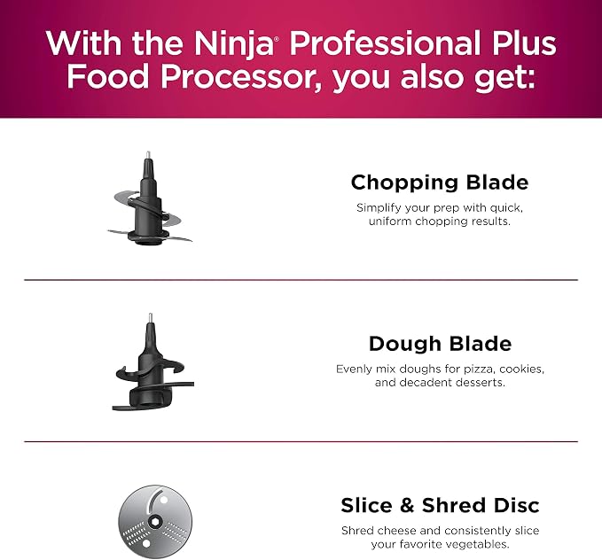 Ninja BN601 Professional Plus Food Processor 1000-Peak-Watts with Auto-iQ Preset Programs Chop Puree Dough Slice Shred with a 9-Cup Capacity and a Silver Stainless Finish (Renewed)