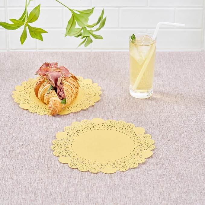 Pastry Tek 8 x 8 Inch Paper Lace Doilies, 4000 Disposable Table Doilies - Elegant Lace Finish, Long Lasting, Orange Paper Doily, for Pastries, Cupcakes, Desserts - Restaurantware