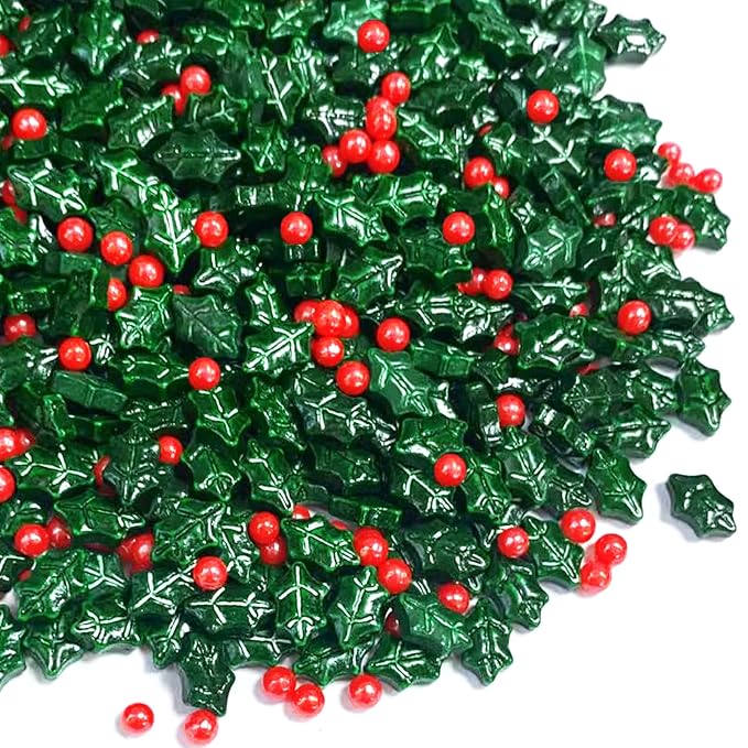 Sentovac Holly Berry Sprinkles Christmas Red and Green Holiday Sprinkles Edible for Cake Decorating Cookie Cupcake Topper Baking Decorations Halloween Christmas Supplies