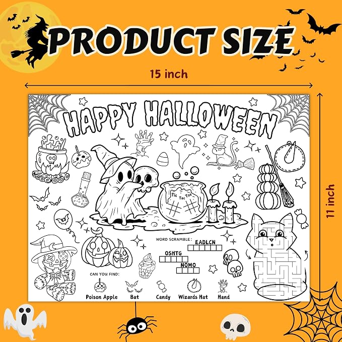 45 pcs Halloween Coloring Placemats Halloween Crafts for Kids Ghost Disposable Placemats Coloring Activity Party Favors Supplies Decorations School Party