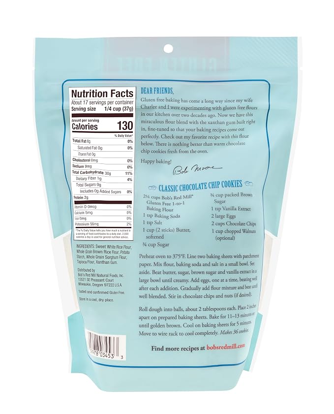 Bob's Red Mill Gluten Free 1 to 1 Baking Flour, 22oz (Pack of 4) - Gluten Free, Non GMO, Vegan, Kosher