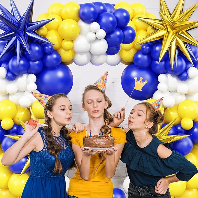 Blue Yellow Balloon Arch Kit, Royal Blue and Yellow White Balloons Garland Kit with 4D Foil Star Balloons, yellow blue Balloon for Baby Shower Anniversary Birthday Wedding Graduation Party Decoration