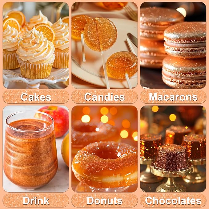 Orange Edible Glitter - 5g Food Grade Cake Decorating Shimmering Glitter, Edible Sprinkle Luster Dust for Drinks, Chocolates, Fondant, Strawberries, Cupcakes, Candy, Easter Cookie - Vegan