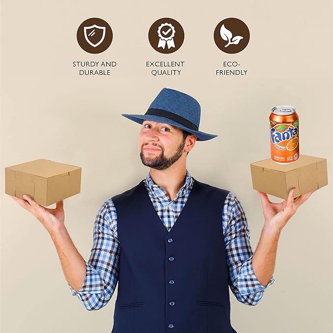 Fit Meal Prep 25 Pack Kraft Bakery Boxes, 6 x 6 x 3 Inches Brown Pastry Boxes, Cardboard Treat Boxes Pie Boxes Cookie Boxes Dessert Boxes for Cupcakes, Chocolates, Donuts, Macarons