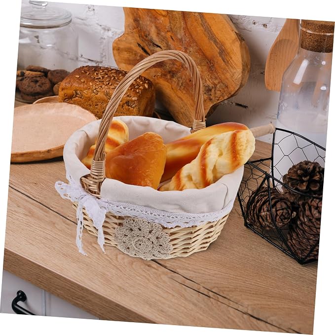 1pcs Hand Woven Rattan Basket Cloth Lining Multipurpose Storage Organizer for Bread Fruits and Picnic Essentials Lightweight Design for Easy Carrying